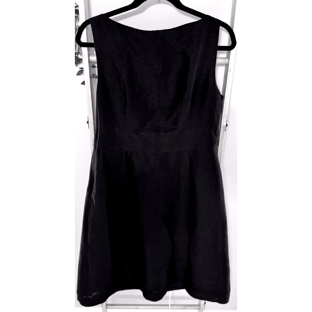 Monsoon Black Linen/Silk Floral Applique A-Line Dress 10 Wedding Guest Cocktail - Picture 8 of 9